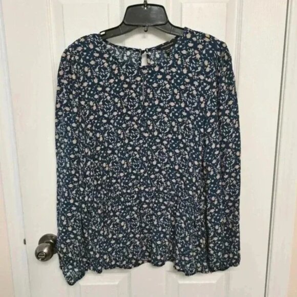 Banana Republic Floral Long Sleeve Elastic Waist Peplum Top Blue Blouse M - Picture 10 of 12